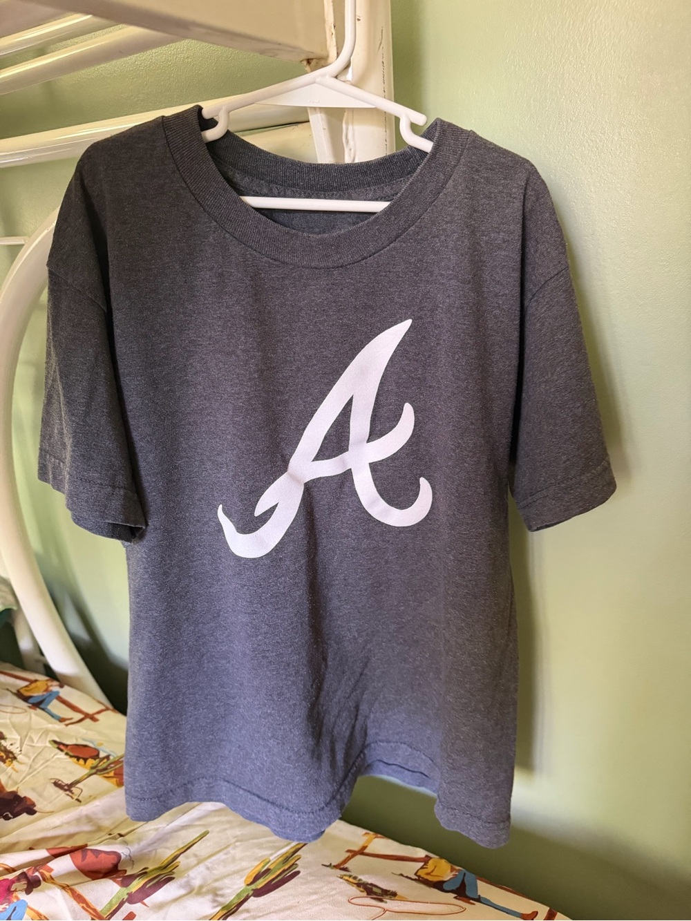 Kids Gray Short Sleeve Tee with White Script 'A'
